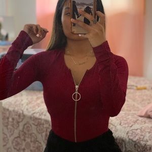 Aura | Wine Red Long Sleeve w/ Zipper